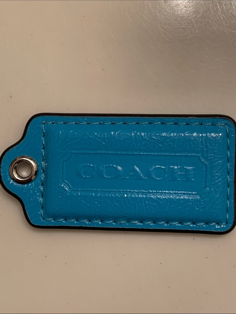 Coach Bright Turquoise Patent Leather Logo Tag Charm